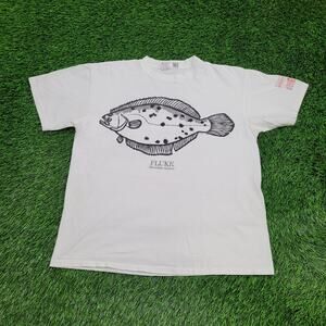 Vintage 1994 Fish Fishing Shirt M/L 21x25 White Flounder Fluke